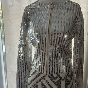 Carven Silver Sequin Long Sleeve blazer